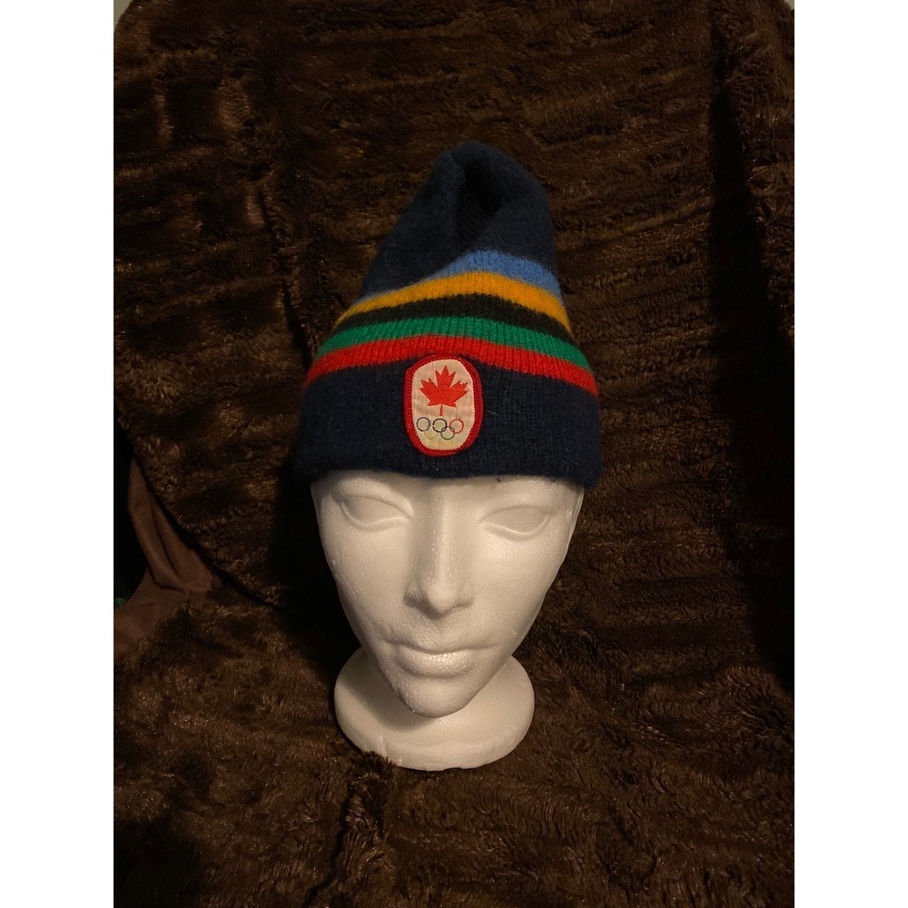 Hudson Bay Beanie Hat Unisex Navy Team Canada Olympic Pure Virgin Wool Strip